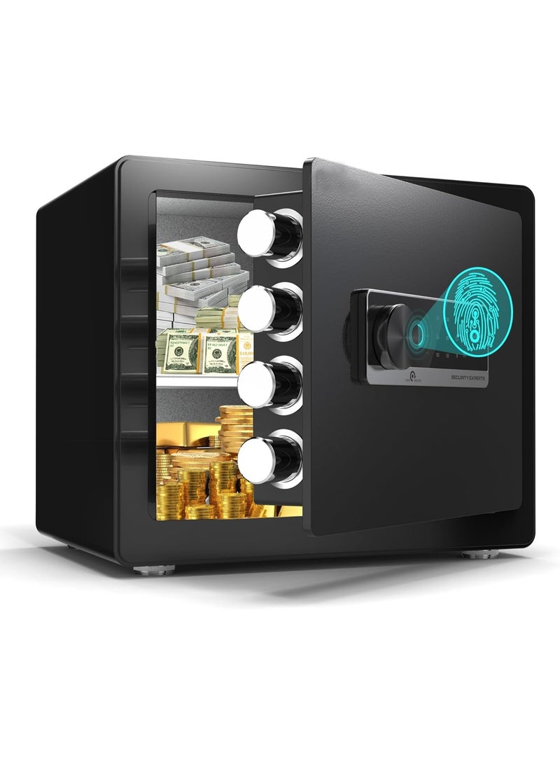 Biometric Safe 1.3 Cub - Small Safes for Home Lock Box with Fingerprint Recognition, Keys, Keypad Lock, Dual Alarm System - Wall Mount Cabinet for Jewelry and Valuables, Black