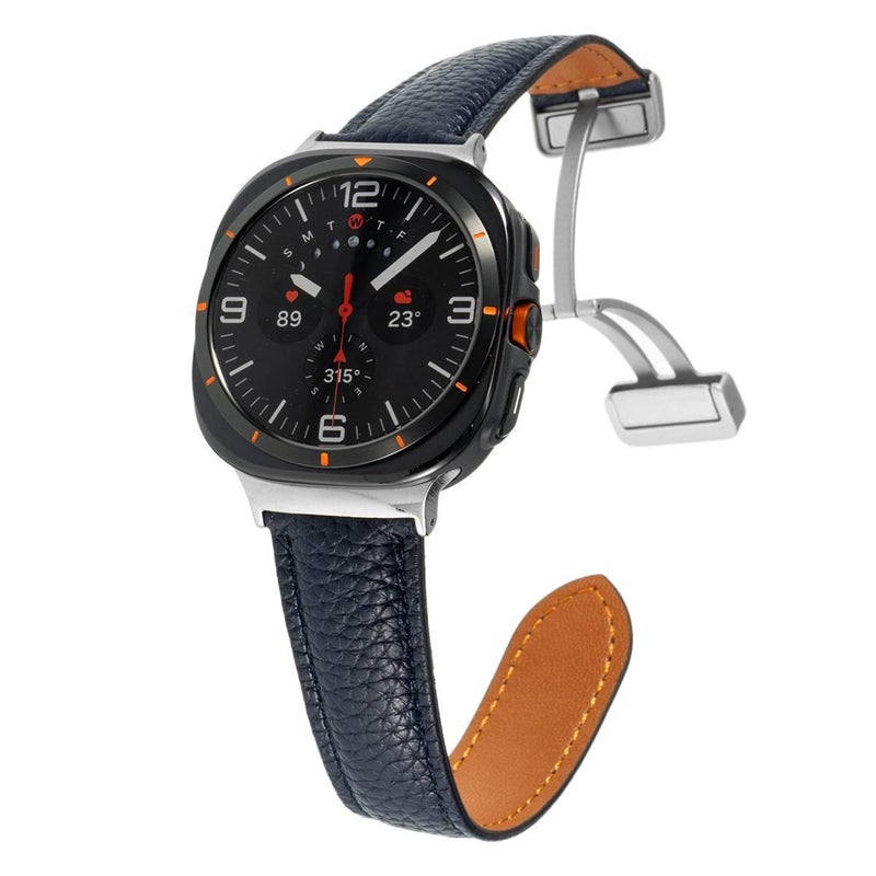 AD Silver Classic Leather Strap Smartwatch Band Compatible with Samsung Galaxy Watch Ultra with Adjustable Fit Replacement Strap for Daily Wear - Image 1