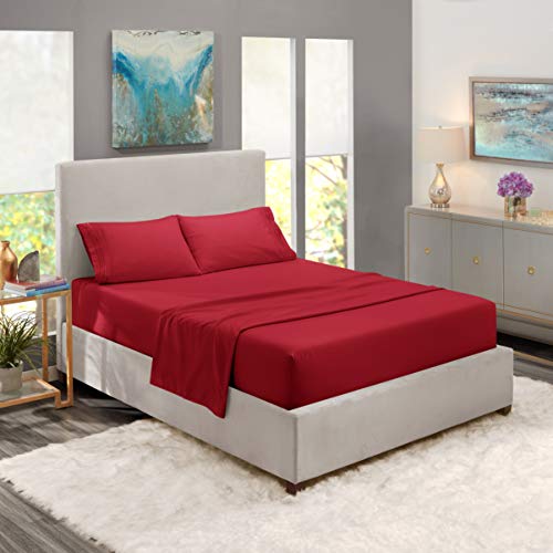 Nestl Nestl Short Queen Sheet Set  1800 UltraSoft Microfiber  Double Brushed  Deep Pockets  Easy Fit  4 Piece Set  Bed Sheets Short Queen Burgundy Red 