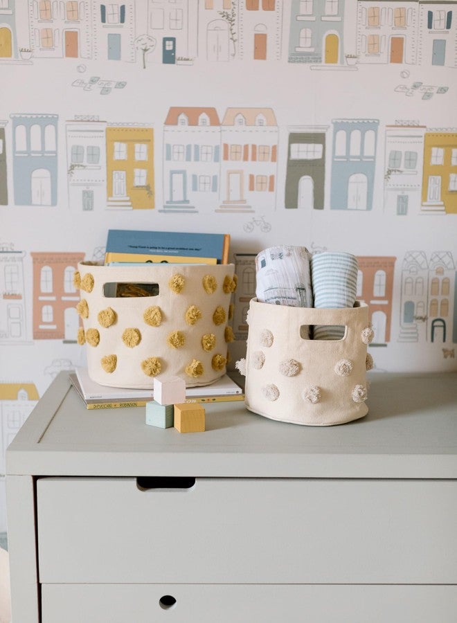 Pehr Pom Pom Basket, Mini (Grey) | 100% Cotton Canvas Storage for Nursery, Playroom & Home | Decorative Organizer | 8”D x 7”H - Image 3
