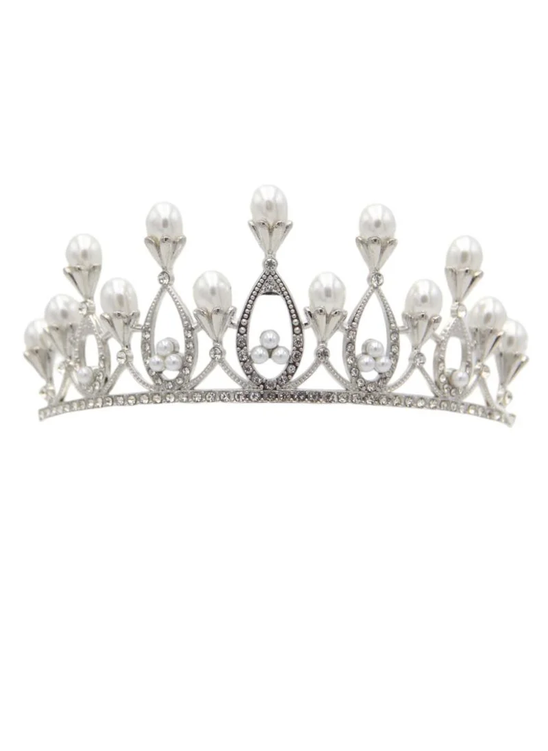 دىدانيالا Princess Faux Pearl Crown Tiara Silver