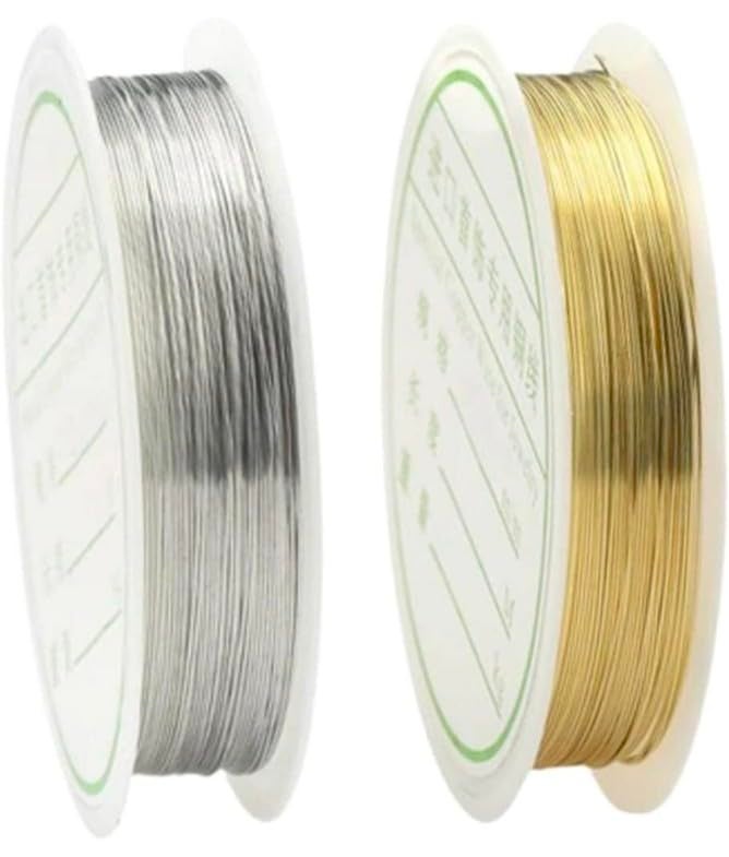 Kunjus Golden and Silver Wire 10 Meters 03mmthin Wire for Craft Jewellery Making Beading Wire 2 Rolls