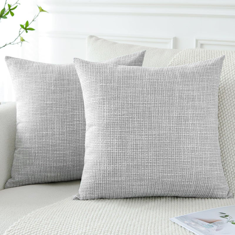 Artscope Cushion Covers Set of 2 Linen Decorative Square Pillowcases Pillow Covers 50x50cm for Home Decor Sofa Bedroom Car Light Gray 20x20