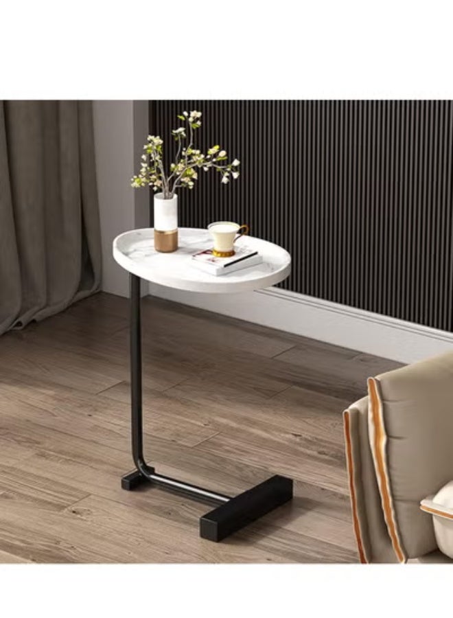 متجر ان زون طاولة جانبية عصرية على شكل حرف C للأريكة والسرير من الخشب والمعدن | ابيض - Image 4