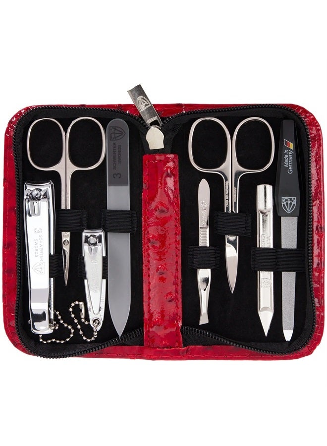 3 Swords Germany brand quality 8 piece manicure pedicure grooming kit set for professional finger & toe nail care scissors clipper fashion leather case in gift box, Made in Solingen Germany (03577) - Image 1
