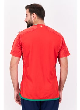 Adidas Men Slim Fit Embroidered Short Sleeves Wales 22 Football Jersey, Red  - Image 3