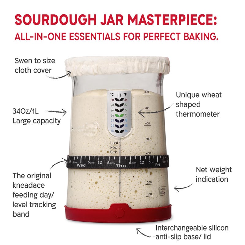 KneadAce Sourdough Starter Kit â€“ 34oz Starter Jar, 2 Cotton Rope Banneton Proofing Baskets, Magnetic Bread Lame for Scoring â€“ Gift for Bakers & Complete Sourdough Bread Baking Set - Image 5