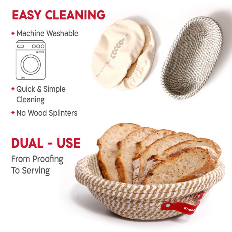 KneadAce Sourdough Starter Kit â€“ 34oz Starter Jar, 2 Cotton Rope Banneton Proofing Baskets, Magnetic Bread Lame for Scoring â€“ Gift for Bakers & Complete Sourdough Bread Baking Set - Image 3