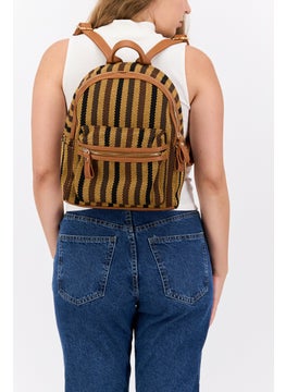 Moda Luxe Women Stripped Backpack 33 H x 26 L x 15 W cm, Tan  - Image 3