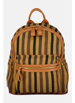 Moda Luxe Women Stripped Backpack 33 H x 26 L x 15 W cm, Tan  - Image 1