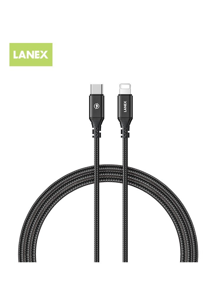LANEX LANEX LS30CL Type-C to Lightning iPhone PD Cable 1 Meter Fabric 20W Black  - Image 1