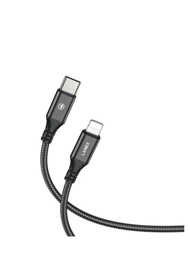 LANEX LANEX LS30CL Type-C to Lightning iPhone PD Cable 1 Meter Fabric 20W Black  - Image 2