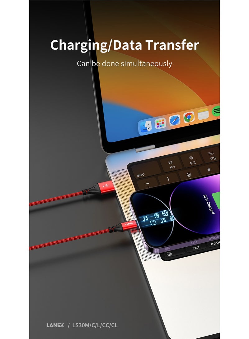 LANEX LANEX LS30CL Type-C to Lightning iPhone PD Cable 1 Meter Fabric 20W Black  - Image 5