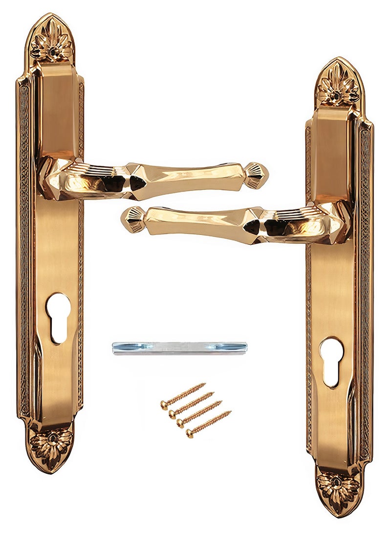 Pair Of Heavy Duty Door Handles Luxurious Classic Shape Turkish Industry Golden Colour