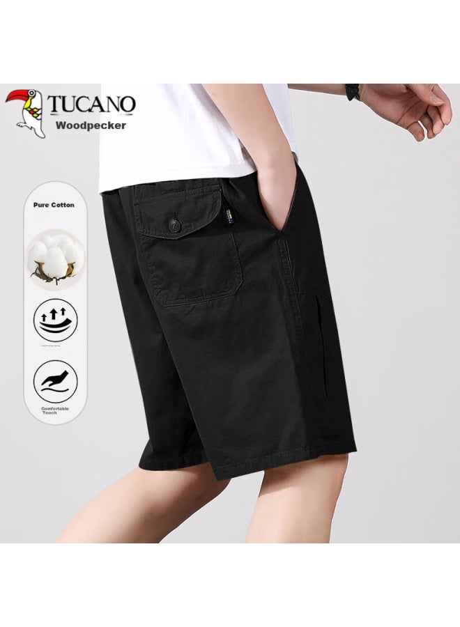 Tucano Tucano Men's Shorts, Summer Pure Cotton, Trendy Versatile Solid Color, Lightweight Breathable Sports Shorts, Black, 4xl - Image 1