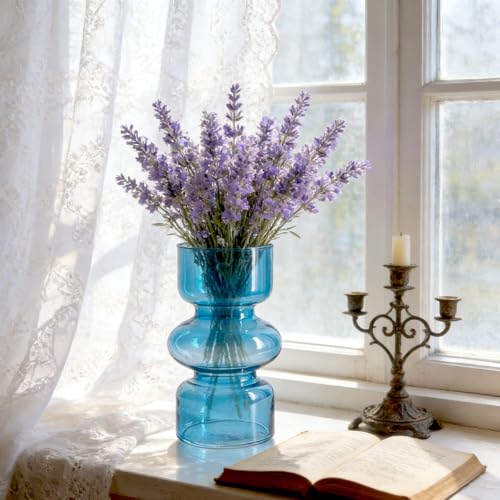 BLOFLO STU BLOFLO Blue Transparent Glass Hydroponic Vase, 7Inches Colored Glass Vase for Flower, Modern Geometric Three-Layer Floral Vases for Home Office Wedding Table Décor(Blue) - Image 2