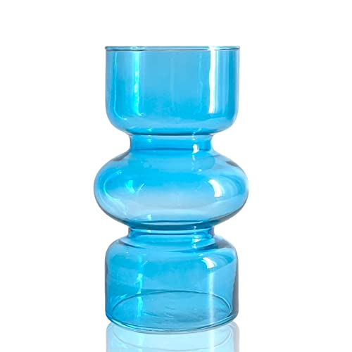 BLOFLO STU BLOFLO Blue Transparent Glass Hydroponic Vase, 7Inches Colored Glass Vase for Flower, Modern Geometric Three-Layer Floral Vases for Home Office Wedding Table Décor(Blue) - Image 1