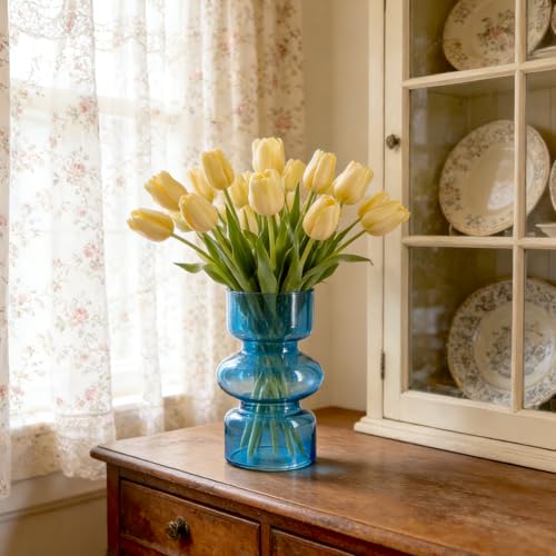 BLOFLO STU BLOFLO Blue Transparent Glass Hydroponic Vase, 7Inches Colored Glass Vase for Flower, Modern Geometric Three-Layer Floral Vases for Home Office Wedding Table Décor(Blue) - Image 4