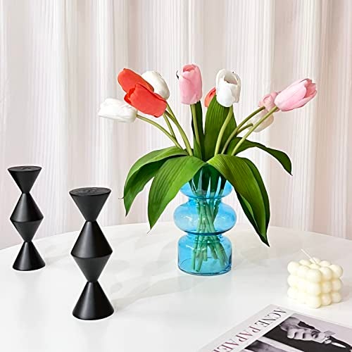BLOFLO STU BLOFLO Blue Transparent Glass Hydroponic Vase, 7Inches Colored Glass Vase for Flower, Modern Geometric Three-Layer Floral Vases for Home Office Wedding Table Décor(Blue) - Image 3