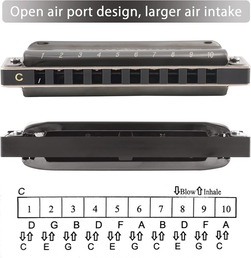 SWAN Blues Harmonica C Key for Kids& Adults, 10 Hole 20 Tone Diatonic Harmonica Key of C Blues Harp for Beginners& Students, Mouth Organ in Stainless Steel Gunmetal Black, SW1020-7C - Image 4