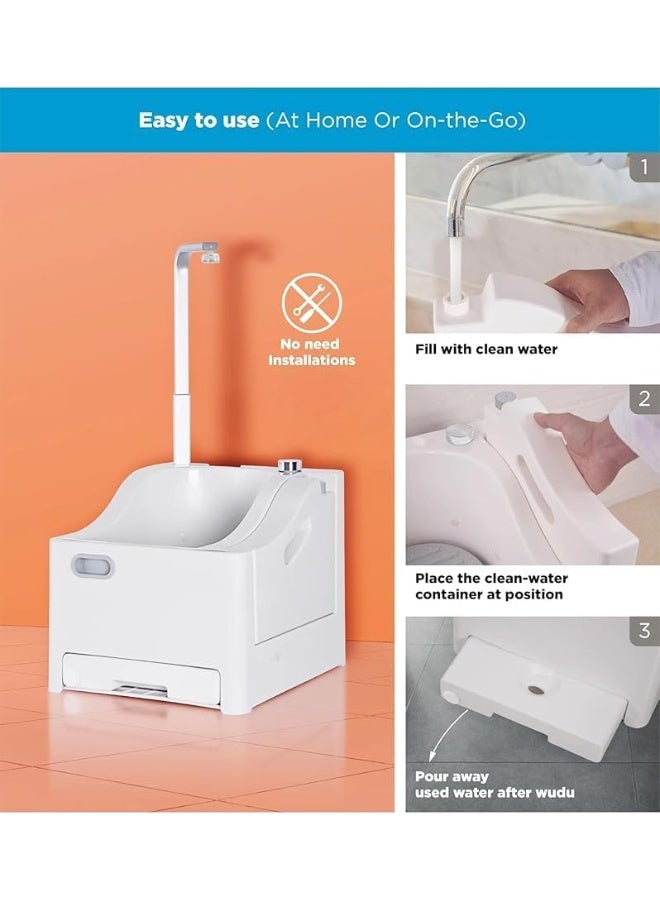 ريبنيو مغسلة أقدام أوتوماتيكية للوضوء، حوض صلاة داخلي مزود بدواسة، تصميم موفر للمياه، تركيب سريع، حوض غسيل محمول للاستخدام المنزلي والمسجد - Image 4