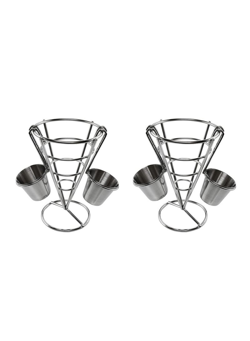 Excefore French Fry Serving Stands, with Double Sauce Holders Stainless Steel Fry Cone Basket Fish Chips Holder Restaurant Cafe Table Food Serving Display Wire Stands for Kitchen Restaurant Buffet (2 Pieces)  - Image 1