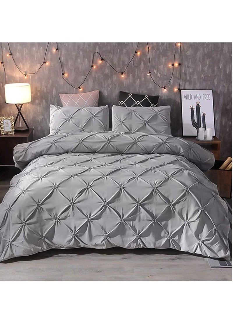 Y&D Queen Comforter Set Breathable Microfiber Bedding Collection Pinch Pleat for Bed 3 Pieces Down Alternative Sets 1 Pintuck and 2 Pillow Shams Grey  - Image 1