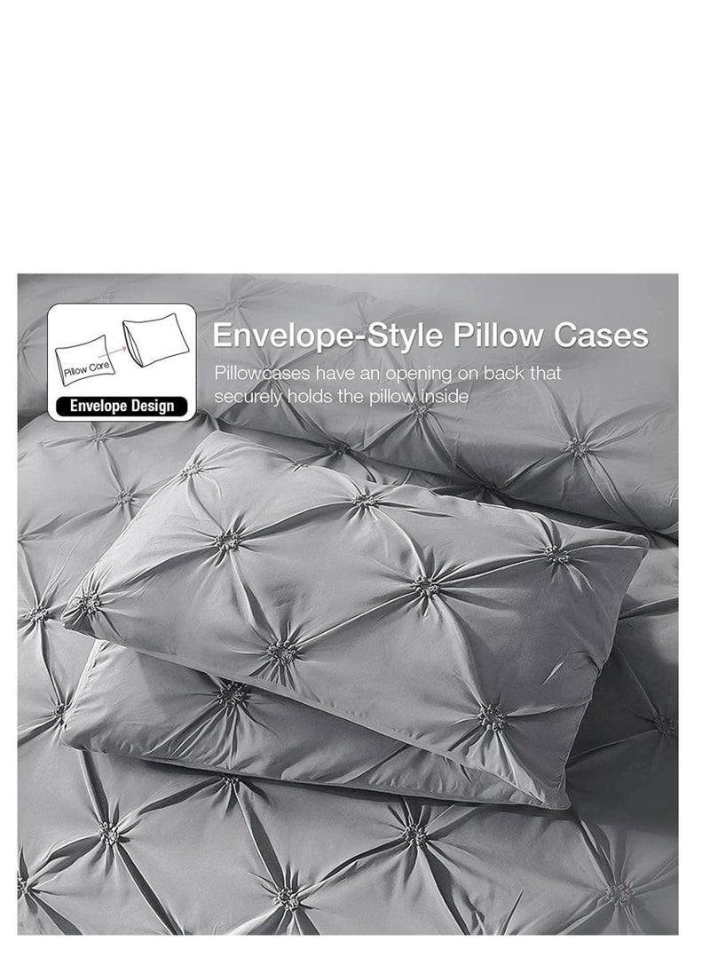 Y&D Queen Comforter Set Breathable Microfiber Bedding Collection Pinch Pleat for Bed 3 Pieces Down Alternative Sets 1 Pintuck and 2 Pillow Shams Grey  - Image 4
