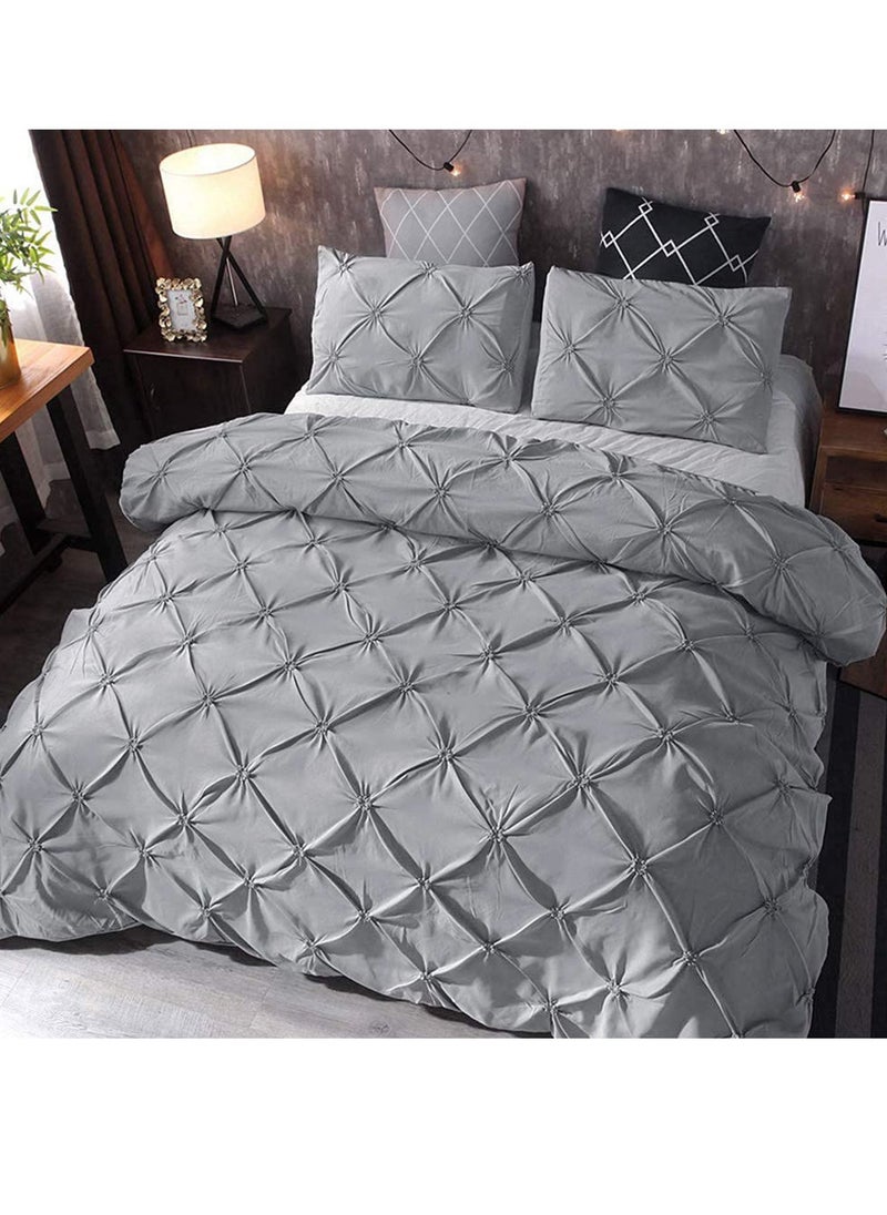 Y&D Queen Comforter Set Breathable Microfiber Bedding Collection Pinch Pleat for Bed 3 Pieces Down Alternative Sets 1 Pintuck and 2 Pillow Shams Grey  - Image 2
