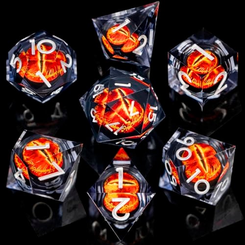 ARUOHHA DND Resin Dice Gazes Eye Dice Liquid Core Flaming RPG Sharp Edged Dice Set with Gift Box Polyhedral D and D Dice Set Compatible with Dungeons Dragons Role Playing Game D20 D12 D10 D8 D6 - Image 5