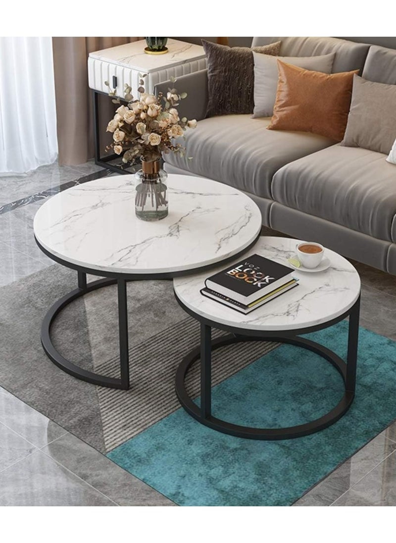 DubaiGallery - coffee table Nordic White Round Nesting Table Small Coffee Table, White Natural Tabletop, Suitable for Living Room Office Hotel Furniture - Image 1