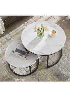 DubaiGallery coffee table Nordic White Round Nesting Table Small Coffee Table, White Natural Tabletop, Suitable for Living Room Office Hotel Furniture  - Image 3
