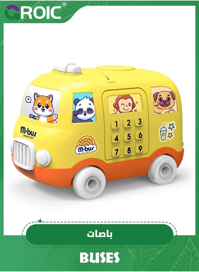 GROIC Bus Piggy Bank for Kids,Money Safe Piggy Banks,Mini ATM Cash Coin Can with Key and Stickers,ATM Bank Coin Money Bank  - Image 1