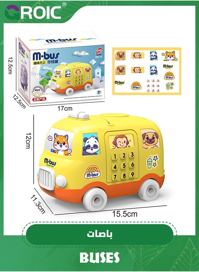 GROIC Bus Piggy Bank for Kids,Money Safe Piggy Banks,Mini ATM Cash Coin Can with Key and Stickers,ATM Bank Coin Money Bank  - Image 2