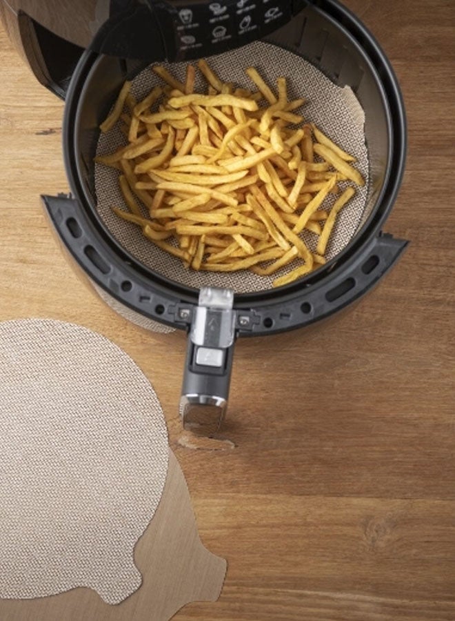 NOSTIK 2-Piece Round Air Fryer Liner Set Beige and Brown 25.5cm 1FFF242 - Image 3