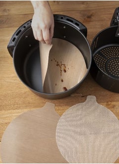 NOSTIK 2-Piece Round Air Fryer Liner Set Beige and Brown 25.5cm 1FFF242  - Image 4