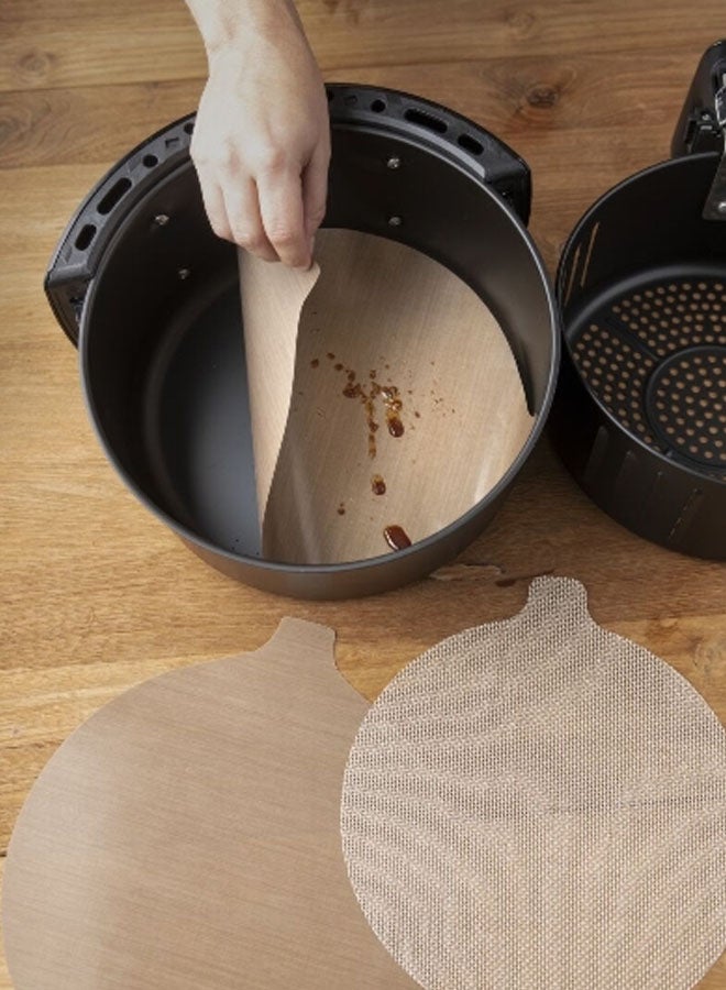 NOSTIK 2-Piece Round Air Fryer Liner Set Beige and Brown 25.5cm 1FFF242 - Image 4