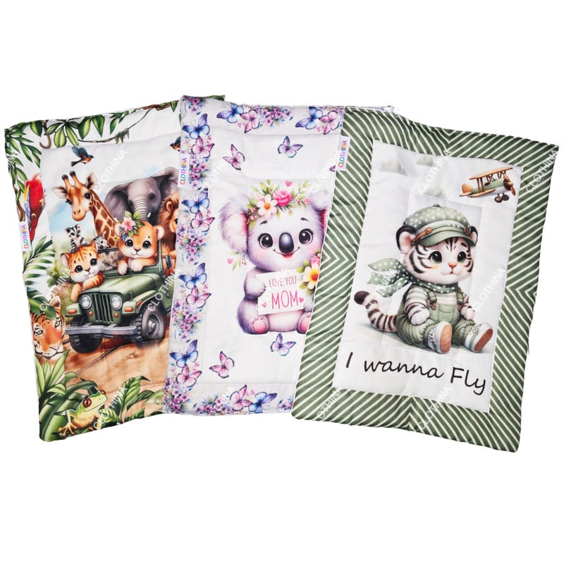 Frido طقم فرايدو لسرير الأطفال حديثي الولادة - مجموعة من 3 قطع - سرير ناعم من القطن | غطاء سرير | حصيرة كرتونية لسرير الأطفال | مجموعة أغطية سرير | متعددة الألوان (مجموعة من 3) - Image 1