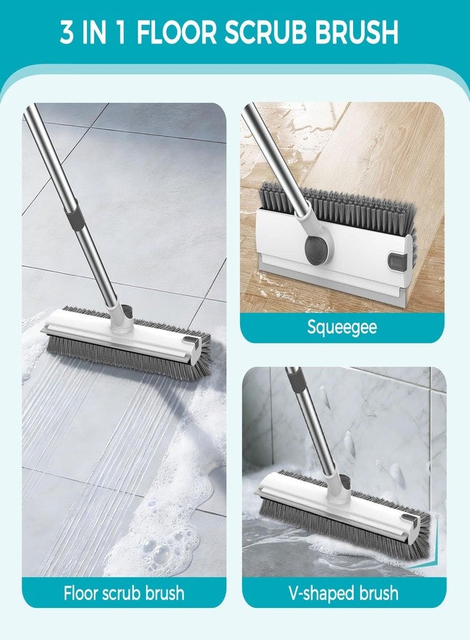 SetSail Floor Scrub Brush, 3 in 1 Floor Scrub Brush with 54-in Adjustable Long Handle and Scraper Heavy Duty Stiff Bristle Floor Scrubber for Cleaning Shower Bathroom Kitchen Patio Garage, Grey&White - Image 3