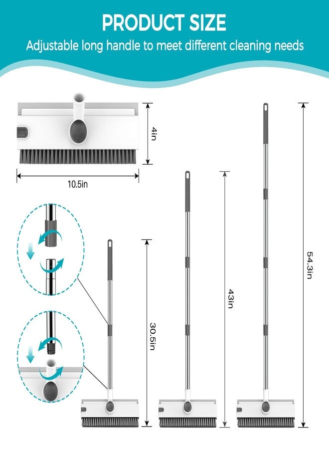 SetSail Floor Scrub Brush, 3 in 1 Floor Scrub Brush with 54-in Adjustable Long Handle and Scraper Heavy Duty Stiff Bristle Floor Scrubber for Cleaning Shower Bathroom Kitchen Patio Garage, Grey&White - Image 2