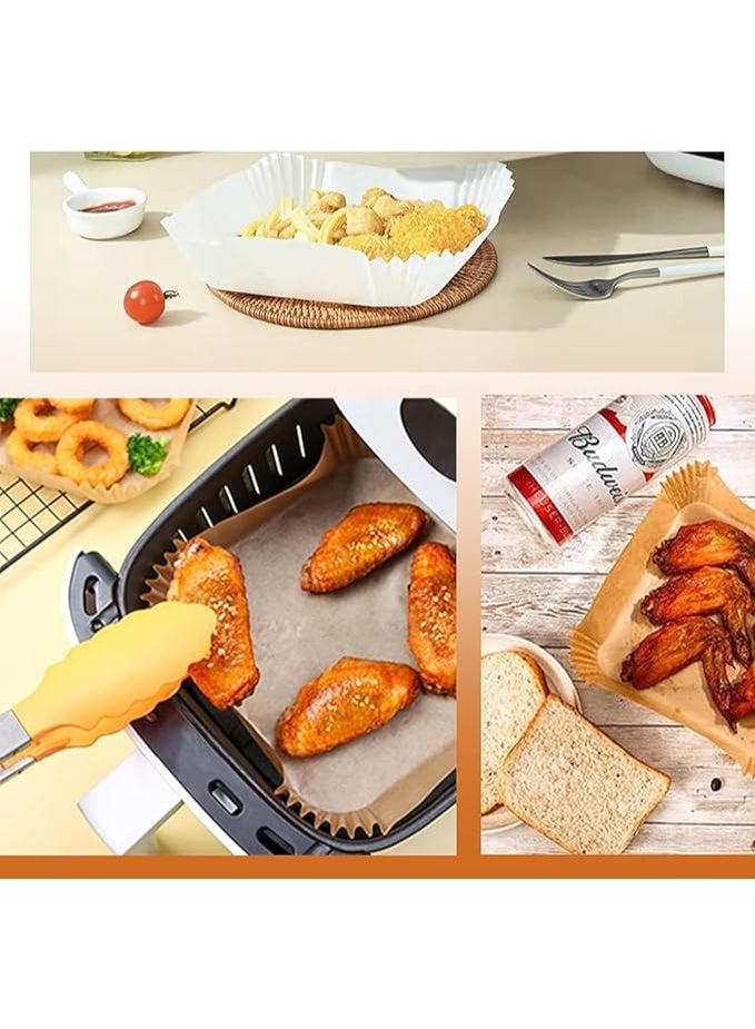 بروماس 100 قطعة من بطانات ورقية للاستخدام مرة واحدة لمقلاة الهواء، ورق زبدة غير لاصق ومقاوم للزيت لأفران الميكروويف والغاز، ورق خبز مربع مقاوم للماء ومناسب للأغذية لمقلاة الهواء، 16 سم/6.3 بوصة، بني - Image 4