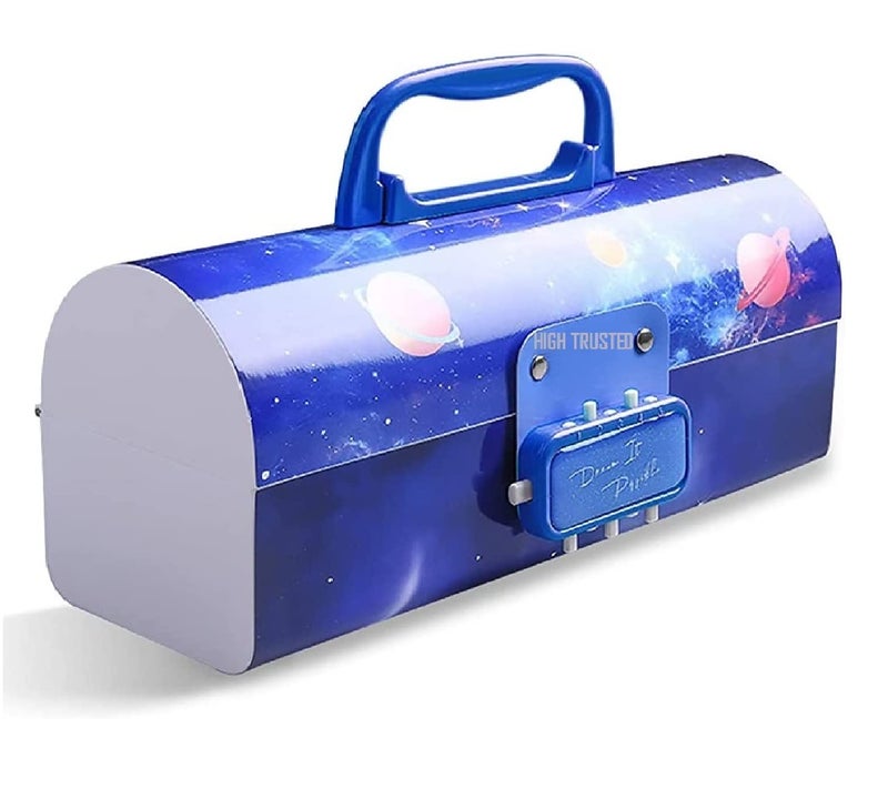HIGH TRUSTED® Plastic Kids Pen&Pencil Box Suitcase Style Password Lock Pencil Case,Multi-Layer Pencil Box for Kids,Boys,Girls,Stationary Organizer Case,Return Gift (Space Blue). - Image 1