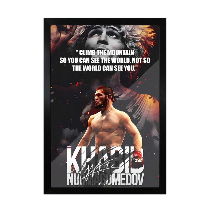 FRAMEO STORE Khabib Nurmagomedov Poster Glass frame Khabib Nurmagomedov Quote wall art framed poster A3 size 12 X 18 Inches - Image 1