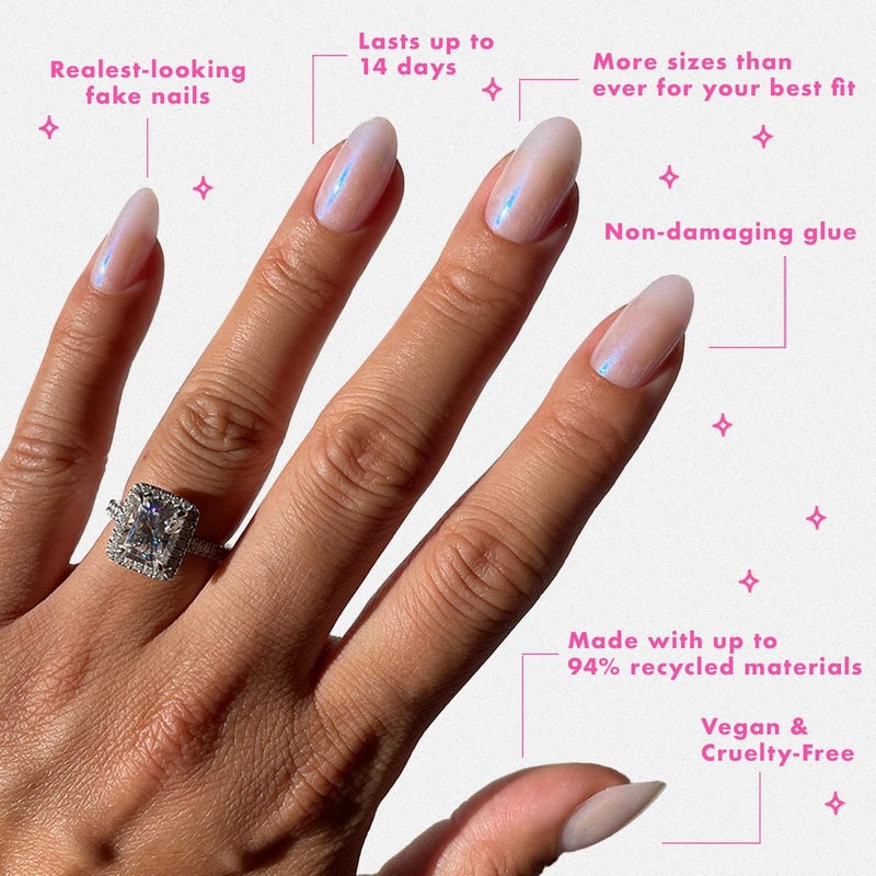 Olive & June Instant Mani Press-On Nails (Glue) | 42 Fake Nails, 21 Sizes | Non-Toxic, Long-Lasting Recycled Materials Realistic Look | Spring Flowers & Patterns | Medium, Oval | Pink Goldfish - Image 4