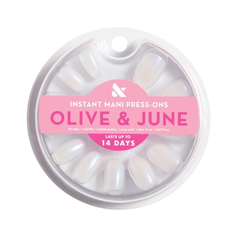 Olive & June Instant Mani Press-On Nails (Glue) | 42 Fake Nails, 21 Sizes | Non-Toxic, Long-Lasting Recycled Materials Realistic Look | Spring Flowers & Patterns | Medium, Oval | Pink Goldfish - Image 2
