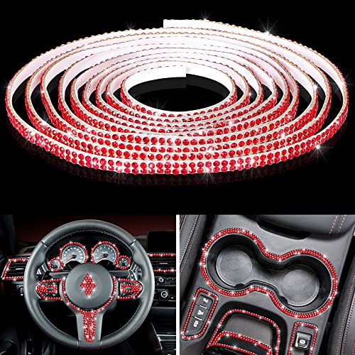 Kingdder 16.4Ft Bling Car Trim Self Adhesive Glitter Crystal Rhinestone Car Interior Exterior Accessories for Women DIY Line Molding Stickers for Auto Dashboard Diamond Ribbon Strips Decor (Red) - Image 1