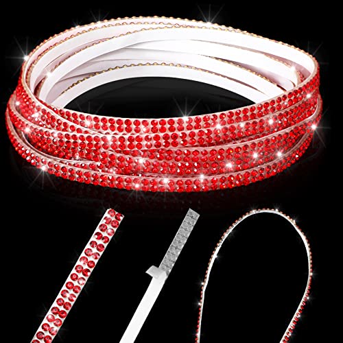 Kingdder 16.4Ft Bling Car Trim Self Adhesive Glitter Crystal Rhinestone Car Interior Exterior Accessories for Women DIY Line Molding Stickers for Auto Dashboard Diamond Ribbon Strips Decor (Red) - Image 5