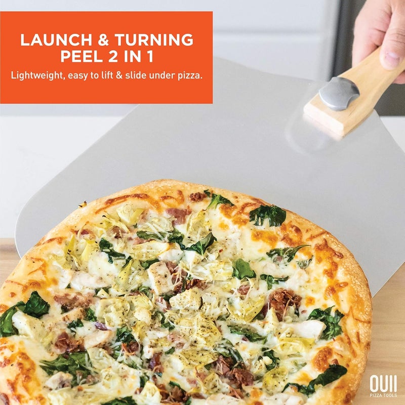 OUII Pizza Peel with Cutter - 12 x 14-inch Metal Turning Peel, 14'' Pizza Cutter with Blade Cover - Premium Pizza Spatula Paddle, Pizza Oven Accessories Compatible with Ooni, Blackstone, Gozney - Image 5