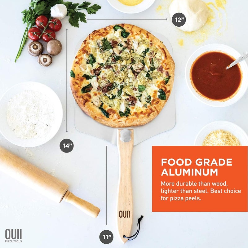 OUII Pizza Peel with Cutter - 12 x 14-inch Metal Turning Peel, 14'' Pizza Cutter with Blade Cover - Premium Pizza Spatula Paddle, Pizza Oven Accessories Compatible with Ooni, Blackstone, Gozney - Image 3