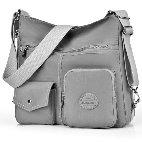 Dora & Liz Multipurpose Hobo Purse for Women with Antitheft RFID, Waterproof Nylon Crossbody Bag Shoulder Handbag, Convertible Backpack (Grey) - Image 1